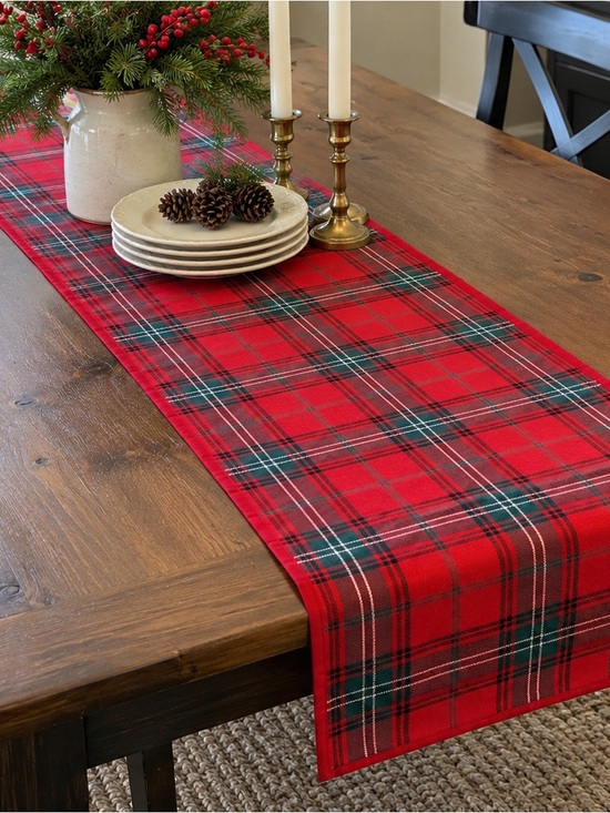 Williams Sonoma Other - Williams Sonoma Tartan Plaid Table Runner 16 x 90 Red Linen Cotton Christmas